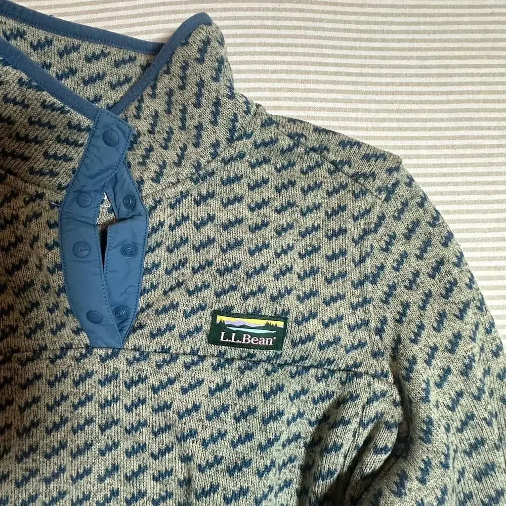 LL Bean Sweater Fleece Pullover M Reg Blue Print